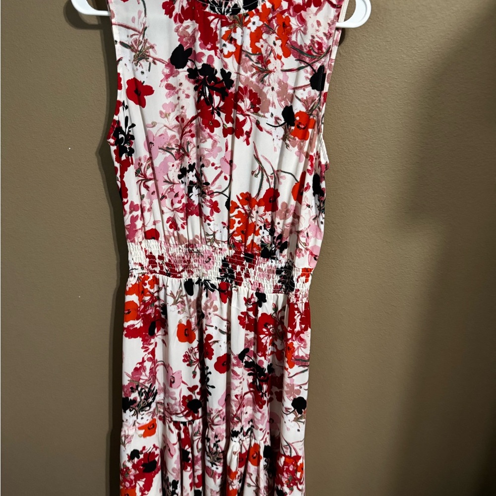 Nanette Lepore White Floral Maxi Dress with Red & Pink Blooms